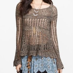 Free People | Boho Brown Crochet Knit Sweater SM